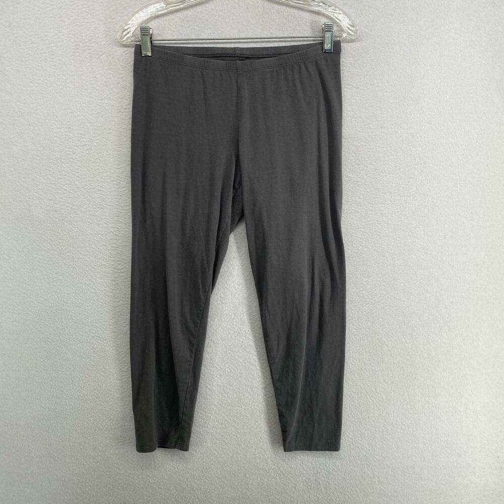 EILEEN FISHER Leggings M Organic Cotton Stretch Jersey Cropped Pull On Gray USA